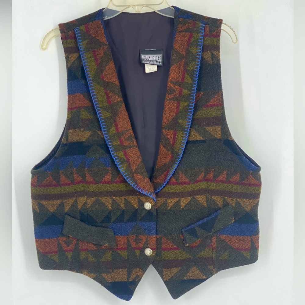 Vintage 90s Rough Rider Circle T Western Vest Large Rodeo Southwestern